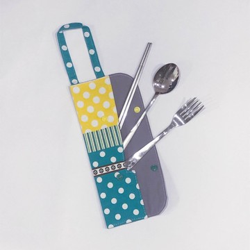 提把環保餐具套- 黃綠活潑大點