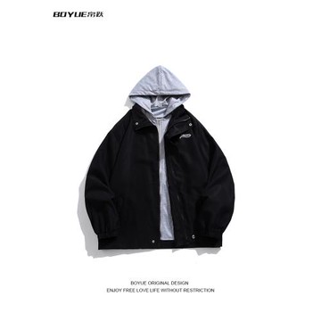 BOYUE帛躍假兩件連帽外套秋冬美式機能炸街戶外露營爬山運動風衣