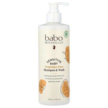 Babo Botanicals, 嬰兒敏感皮膚，洗髮露和沐浴露，無香料，16 液量盎司（473 毫升）