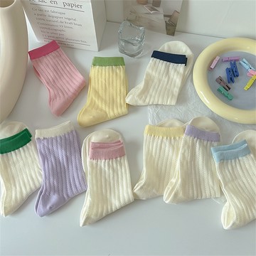 大唐襪業 D592夏透氣百搭糖果色襪子女中筒少女薄款彩色長襪