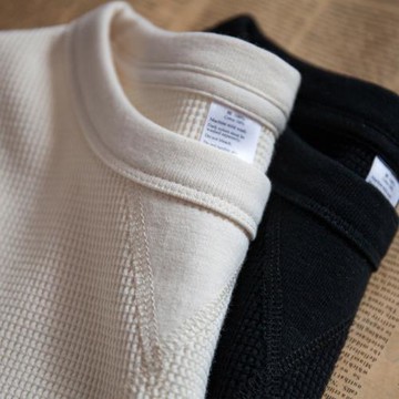 咔嘰復古重磅厚實 純棉華夫格 倒三角圓領長袖T恤男 春秋修身打底