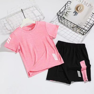 女童速干套裝夏季2024新款中大童男女孩五分褲短褲短袖運動兩件套