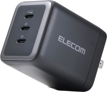 ELECOM EC-AC113100BK 100W GaN II 三孔USB-C充電器 PD/PPS快充 折疊插頭 黑色