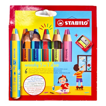 STABILO 思筆樂 伍迪樂3合1雙色筆頭水彩粉蠟筆  6色  1組