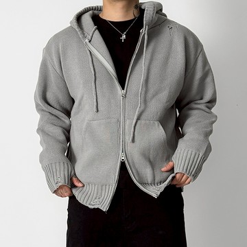 正韓厚實保暖提花針織破損連帽外套 2色 YUPPIE 預購商品 1209