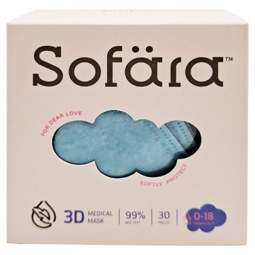 Sofara 舒芙氧 嬰兒3D空氣口罩 0~18個月  30片  1盒  綠湖藍