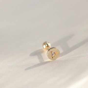 【CHARIS 韓國珠寶】純14K金 三角鑽圓形鎖珠耳環 轉珠耳環 (單個) 耳骨 耳窩  不褪色