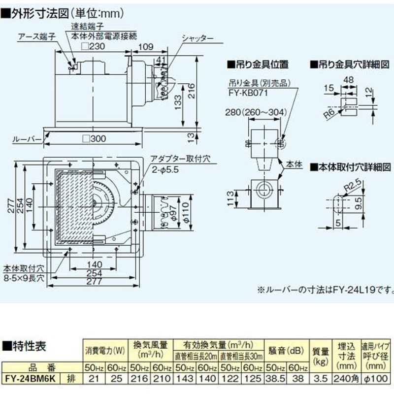 FY-24BM6K/19】パナソニック 天井埋込形換気扇 ルーバーセットタイプ 【panasonic】 通販 LINEポイント最大0.5%GET  LINEショッピング