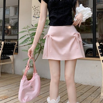 【🔥台灣出貨🔥】甜美半身裙 女高腰顯瘦短裙 防走光短裙 夏季新款裙子 小個子百搭a字裙 蝴蝶結設計短裙