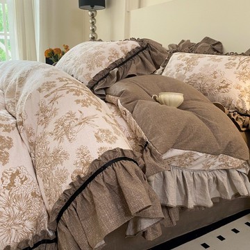 法式碎花床上四件套 水洗亞麻公主風床包組 復古床品高級床包四件組 被套 被子 床單 床包