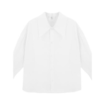 高級感白色大翻領襯衫女春秋小個子寬松減齡長袖內搭疊穿襯衣上衣