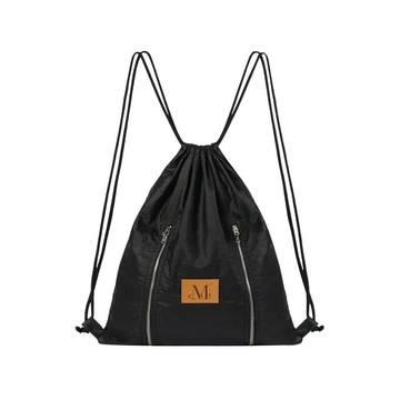 韓國 MUCENT TATIA LEATHER PATCH ZIPPER 韓製 防潑水抽繩束口後背包 黑色 BLACK