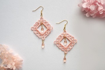 梭織花邊鏡框耳針，櫻花