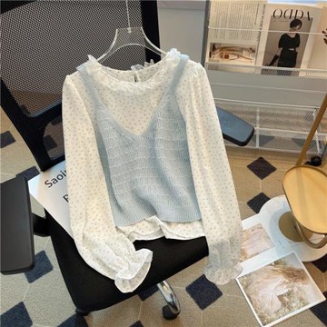 針織馬甲內搭碎花襯衫兩件套女春秋2026新款洋氣上衣減齡漂亮套裝