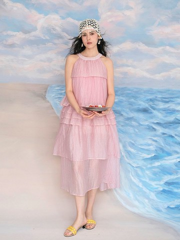 MintCheese 仙气削肩多层次炒色天丝麻上衣/长裙