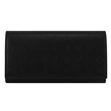 BVLGARI 寶格麗 291750 品牌壓印LOGO內裏撞色款翻蓋長夾.黑