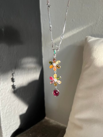 多彩碧璽花卉墜飾項鍊