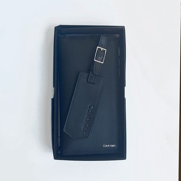 美國百分百【全新真品】Calvin Klein 皮夾 CK 長夾 皮革 證件夾 卡片夾 錢包 男 行李牌 黑色 BF07