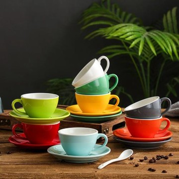 150ml加厚陶瓷咖啡杯碟咖啡分享拉花杯拿鐵澳白杯簡約水杯印logo