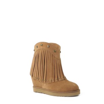 【Australia Luxe】羊毛內增高短筒雪靴 流蘇鉚釘款  棕色