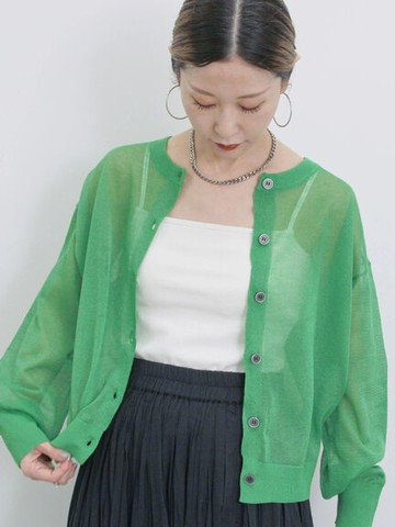 2WAY前後兩穿透明感英文針織圖案開襟罩衫(0F000772010) - Samansa Mos2 blue