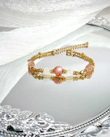 月映澄光氣質雙鍊手鍊 - 18K金醫療鋼配飾/澄月光/白月光