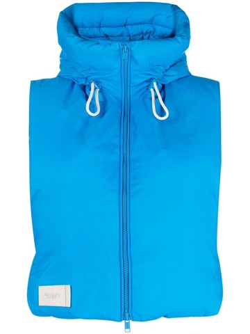 Yves Salomon - logo-patch padded waistcoat - women - Feather Down/Polyamide - M - Blue