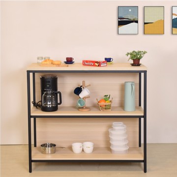 WAKUHOME 瓦酷家具 Alex輕簡風4尺開放式收納高中島桌+2張咖啡皮吧台椅 桌:寬120x深50x高108cm 椅:寬57x深45.5x高75cm