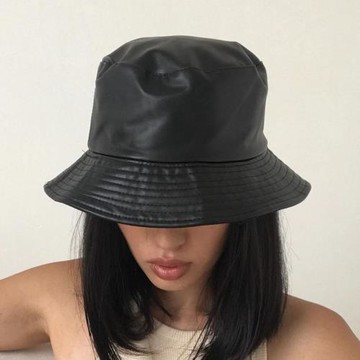 mdeke米蘭 秋冬新款小羊皮質漁夫帽皮革盆帽女法式復古百搭帽子女