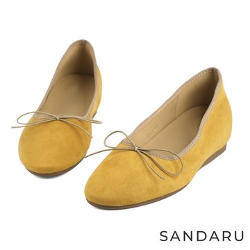 山打努SANDARU-娃娃鞋 蝴蝶結內增高芭蕾舞圓頭鞋-黃