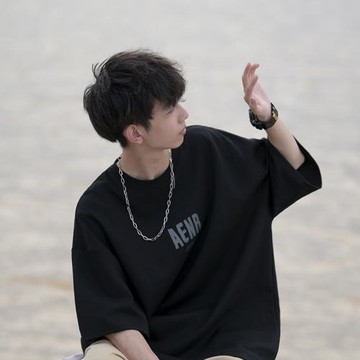 重磅美式潮流t恤300g落肩純棉短袖男夏季設計高級感小領口七分袖