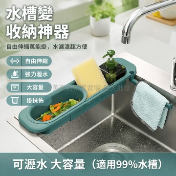 桃園出貨✨ 水池伸縮置物架 瀝水籃濾水槽 可掛式洗碗抹布架 廚房抽拉收納架 不鏽鋼材質