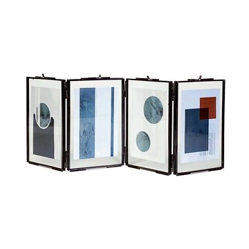 日本HUNT9奢華風格復古花玻璃四格八面精美金屬桌上相框/畫框(黑色)