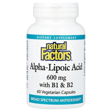 Natural Factors, 含 B1 和 B2 的 α-硫辛酸，600 毫克，60 粒素食膠囊