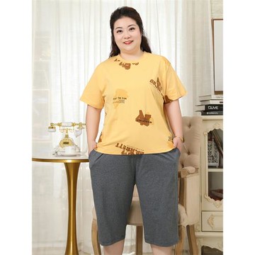 夏加肥女純棉家居休閑運動睡衣