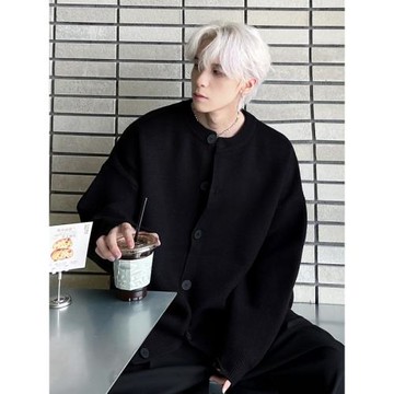 基礎款針織開衫毛衣男寬松潮牌高級感慵懶風cleanfit棒球線衣外套