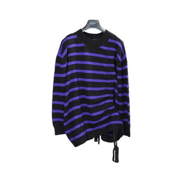 Diet Butcher 秋冬厚款 羊絨混紡 藍黑條紋可調節設計款毛衣  2碼