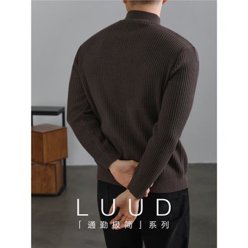 LUUD 咖啡色輕熟復古風毛衣男保暖套頭針織衫豎條紋理提花打底衫