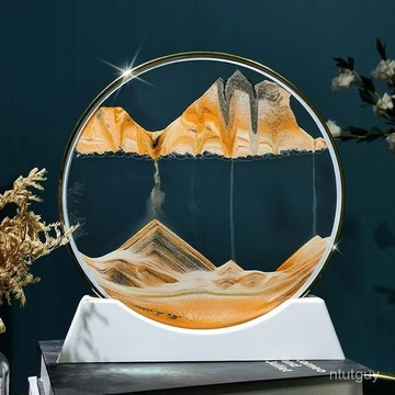輕奢圓形3D流沙畵擺件金色超薄邊框山水流沙創意禮品沙漏畵工藝品 ZYDH