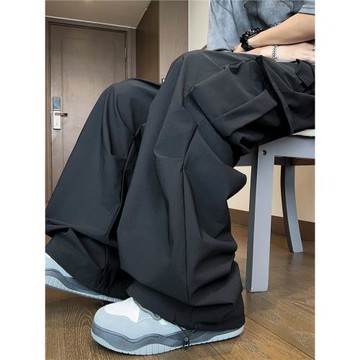 山系hiphop工裝傘兵防水沖鋒褲男女款垂感闊腿大口袋直筒休閑長褲