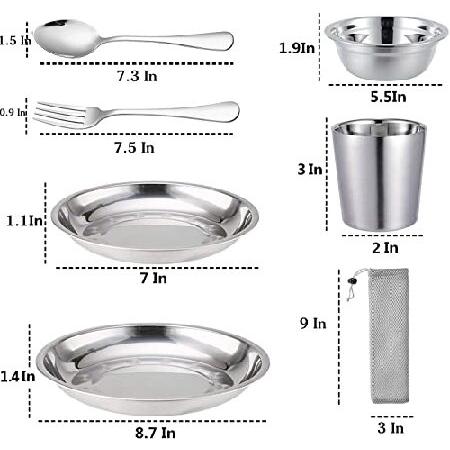 Stainless Steel Bowl Set Kit Polished Stainless Steel Dishes Set| Tableware| Dinnerware| Camping| Buffet| Includes Cups Plates| Bowls| Cut並行輸入