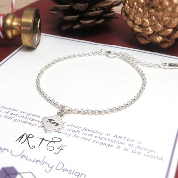 ART64 純銀 極簡方形 垂墜款 925純銀手鍊【雙面刻字】客製化 訂製 女生手鍊