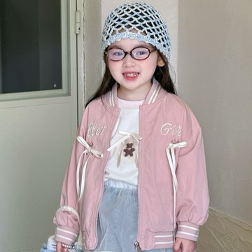 90-130 甜心熊熊緞帶蝴蝶結外套