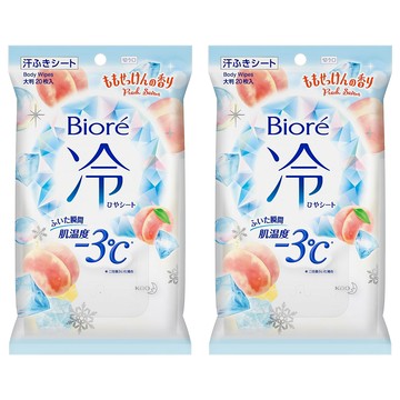 Biore 蜜妮 涼感3℃ 蜜桃香皂香爽身粉濕巾 便攜型  1入  2包