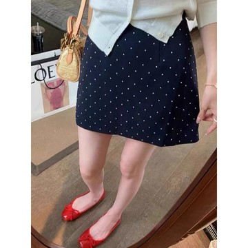 M-4XL 大尺碼短裙 黑色波點半身裙女夏季高腰顯瘦梨形防走光A字短裙褲