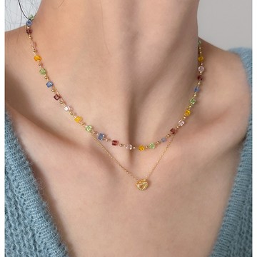 快速出貨▾附電子發票 新款彩色多巴胺串珠項鍊 愛心 彩色 新款 疊戴 輕奢 小眾 配飾 鎖骨頸鍊 串珠項鍊 愛心項鍊