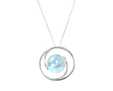 月光石金項鍊 漩渦白金墜子 六月誕生石吊墜 彩虹白金藍光立體