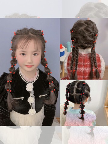 兒童發繩新年紅豆發圈女童頭繩高彈力簡約扎頭發皮筋過年喜慶頭飾