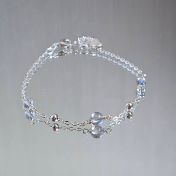 純銀豆豆珠系列 s925純銀 拉長石 灰月光手鍊 | 手作客製