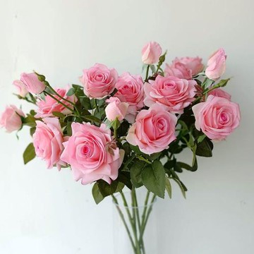 高品逼真手感保濕仿真玫瑰花絹花假花3頭荔枝玫瑰花瓶插花裝飾花